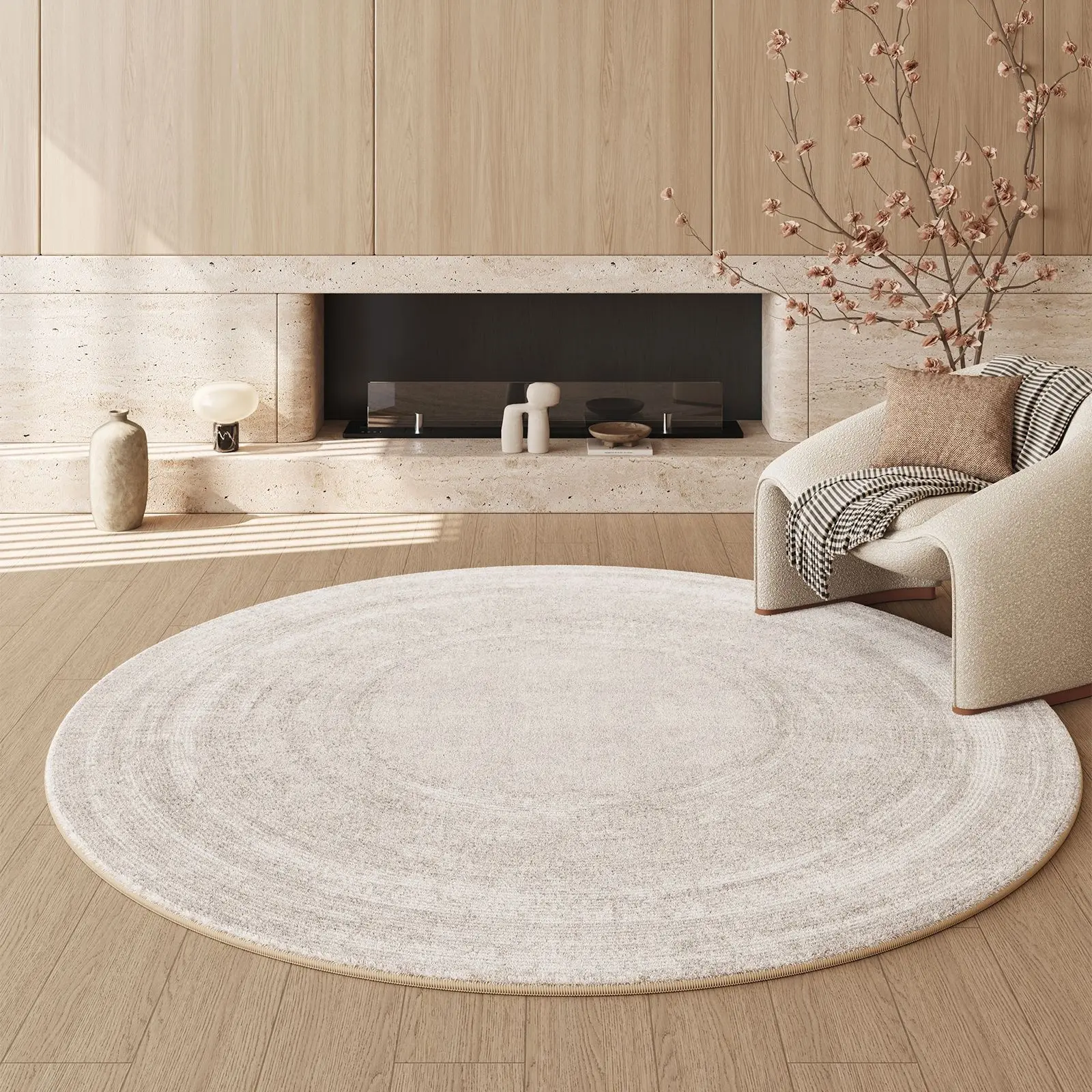 Modern Minimalist Round Faux Cashmere Rug – Ultra-Soft Machine Washable Area Carpet for Living Room & Bedroom