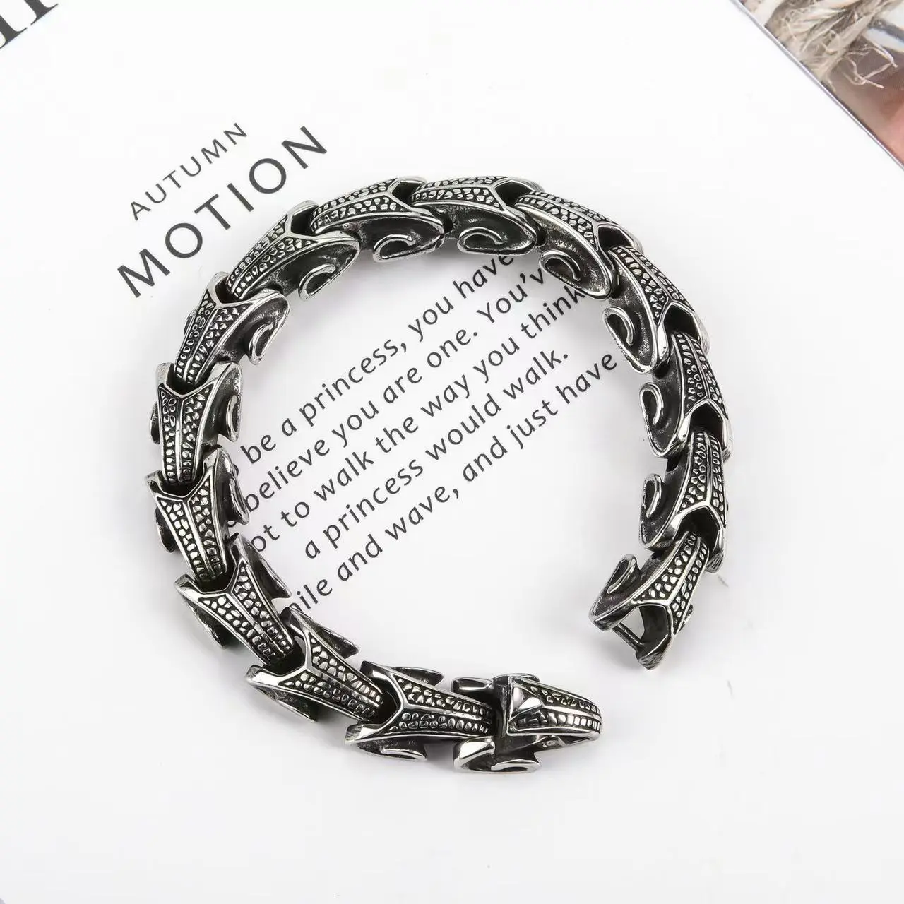 Men's Vintage Dragon Keel Bracelet - Distressed Thai Silver Style Punk Chain Bangle