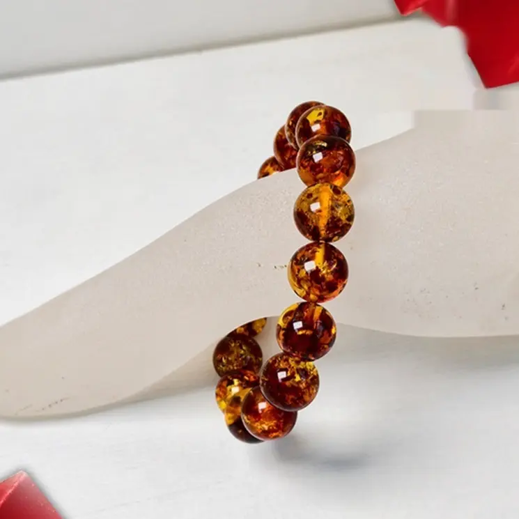 Natural Baltic Amber Round Bead Bracelet - Handcrafted Unisex Gemstone Jewelry (13mm)