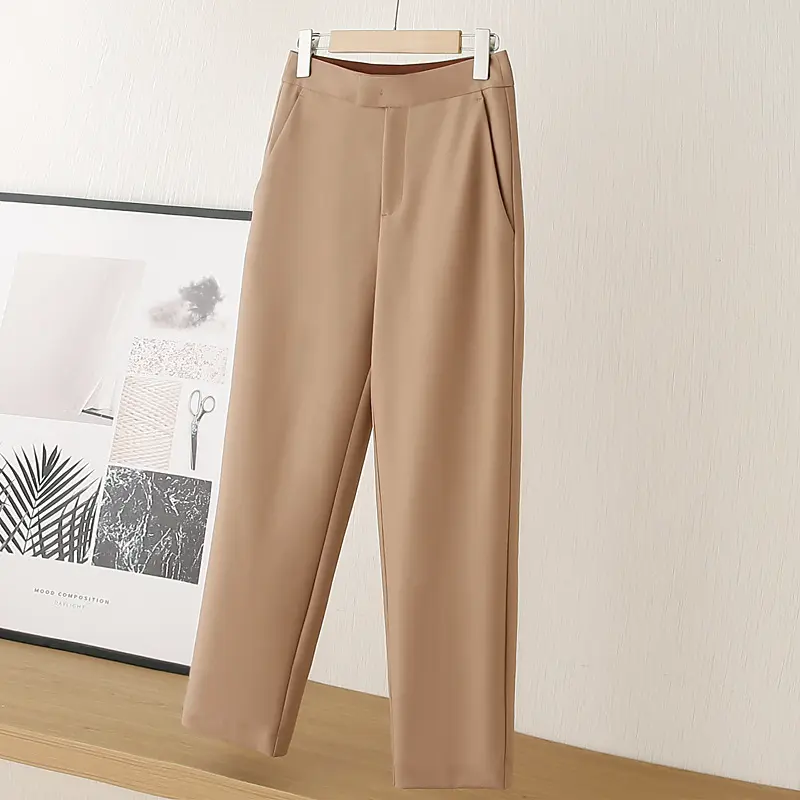 Women's Elegant Commuter Tapered Dress Pants - Chic Mid-Rise Ankle Trousers with Pockets