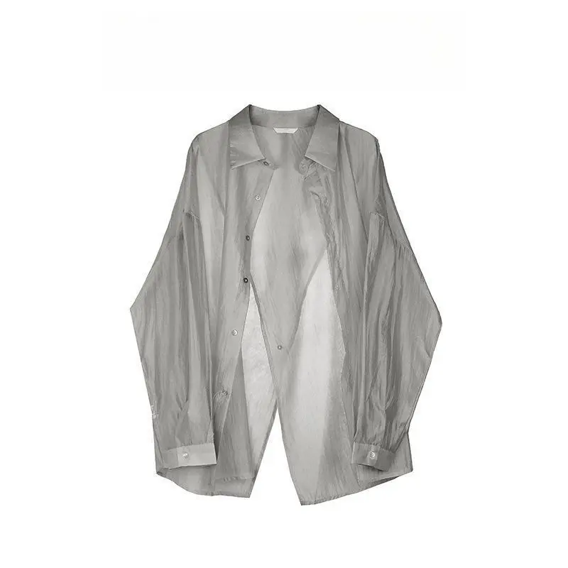 Chic French Style Women's Soft Satin Mock Two-Piece Blouse – Lightweight Sun-Protective Top