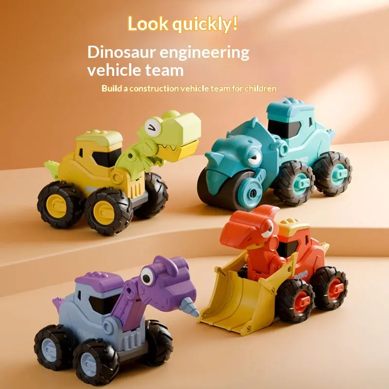 Press-and-Go Dinosaur Construction Toy Cars – Friction Powered Mini Dino Engineering Vehicles for Kids (Ages 4–6)