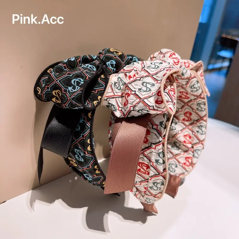Chic Double-Layer Oversized Bow Headband – Handmade Printed Fabric Hair Accessory for Women