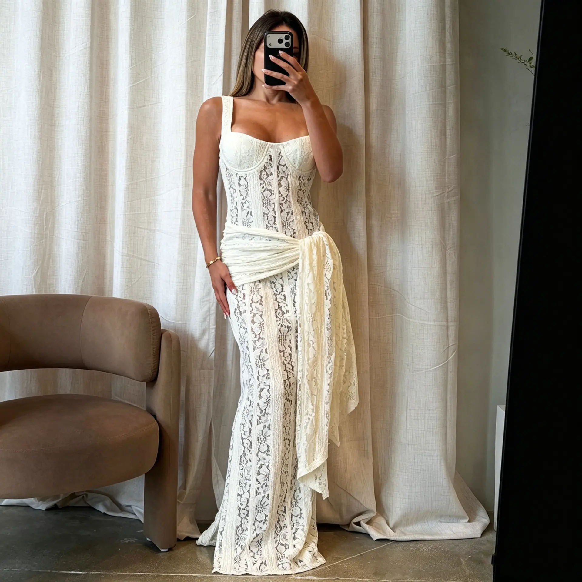 Elegant Lace Hollow-Out Strap Sheath Dress - White Bodycon Maxi Dress for Parties & Resorts