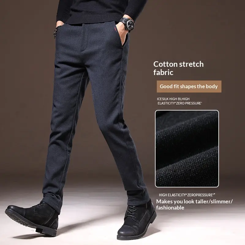Men's Classic Warm Brushed Casual Trousers – Fall & Winter Stretch Pants