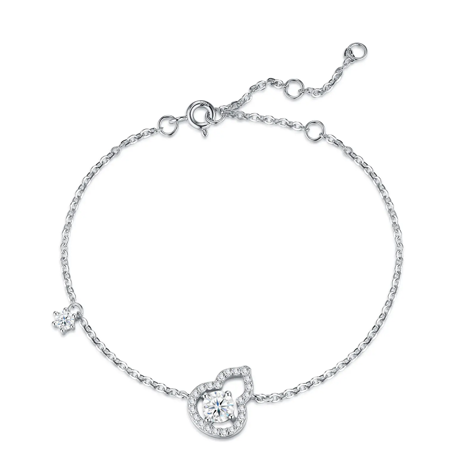 Women's 925 Sterling Silver Gourd Bracelet with 25 Moissanite Stones - Elegant New Chinese Style Jewelry