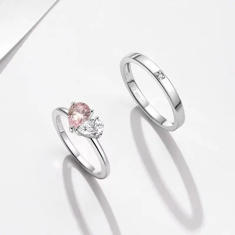 Romantic Heart-Shaped Adjustable Open Ring - Sparkling Zircon Matching Couple Promise Rings for Men and Women