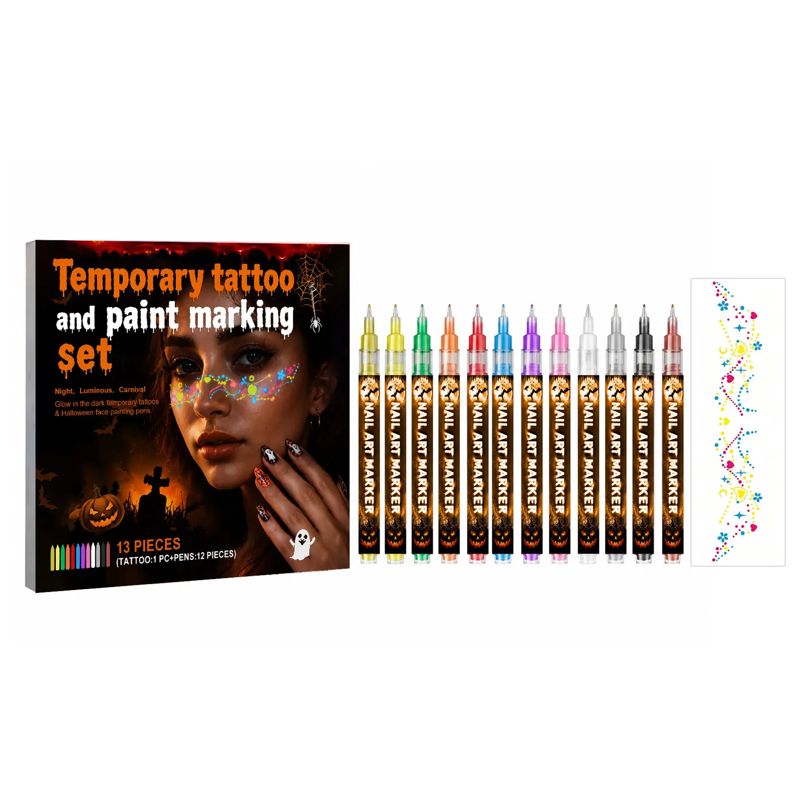 Ultimate Temporary Tattoo & Body Art Marker Set – 12 Sheets with Precision Body Pen