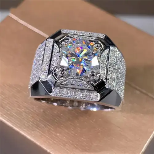 Men's Luxury Full Iced-Out Wide Band Ring – Brilliant Crystal Statement Signet Ring
