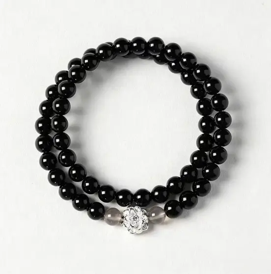 Neo-Chinese Natural Black Obsidian Beaded Bracelet - Handcrafted Spiritual Energy & Protection Jewelry (6mm)