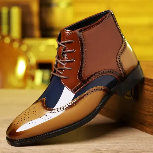 Men's British Style High-Top Leather Dress Shoes - Classic Pointed Toe Formal Business Boots