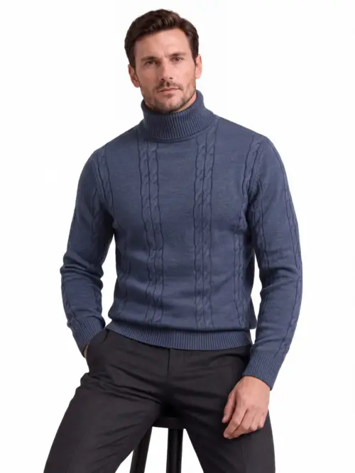 Men's Cable Knit Turtleneck Sweater - Warm Fall/Winter Pullover Knitwear