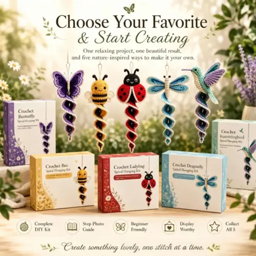 Handcrafted Crochet Spiral Hanging Ornament Set – Whimsical Garden & Home Decor Mobile