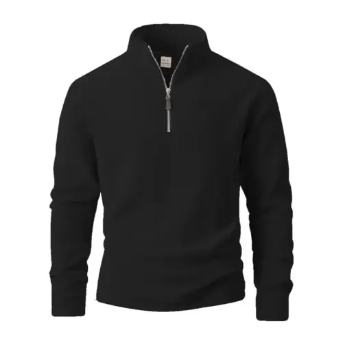 Men's Casual Half-Zip Fleece Pullover - Stand Collar Thermal Sweatshirt with Zip Pocket