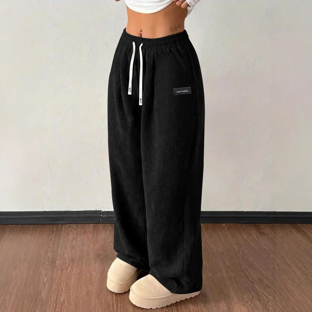 Women's Casual Loose Drawstring Pants with Pockets - Stylish Autumn & Winter Everyday Trousers