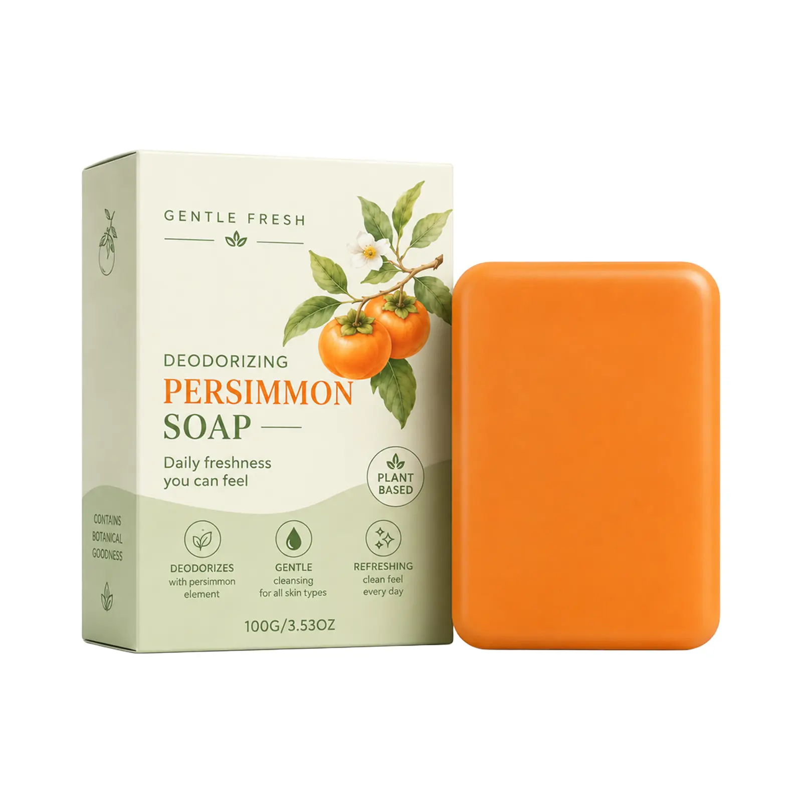 Natural Persimmon Deodorizing Soap Bar – Deep Cleansing Body Odor Eliminator with Coconut Oil