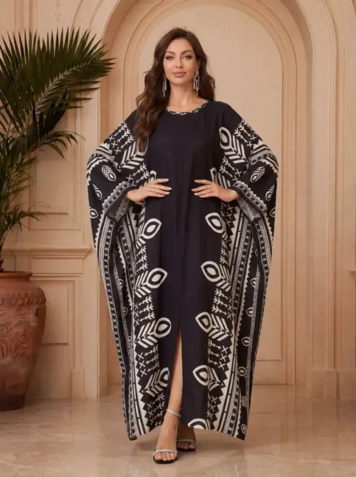 Women's Elegant Batwing Sleeve Kaftan Dress | Flowy Boho Beach Cover-Up & Maxi Caftan