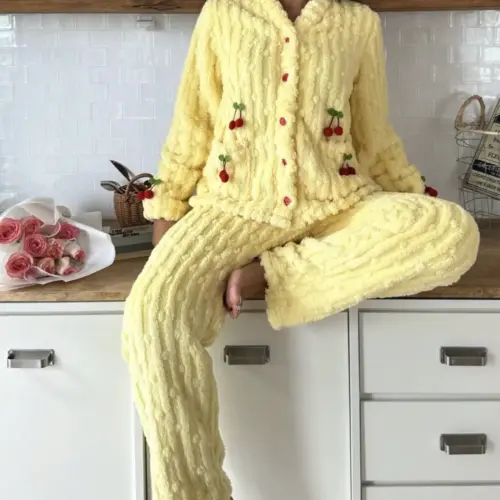 Women's Ultra-Soft Fleece-Lined Pajama Set - Cozy Thermal Winter Loungewear 2-Piece Set