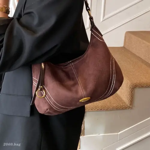 Chic Suede Minimalist Shoulder Bag – Trendy Patchwork Everyday Purse