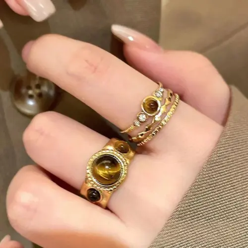 Women's Vintage Double-Layer Tiger's Eye Ring – Adjustable Retro Boho Statement Band