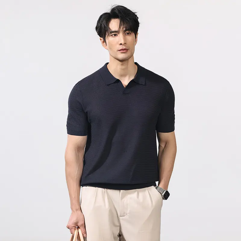 Men's Casual Short-Sleeve Knit Polo Shirt – Lightweight Loose-Fit Pullover Sweater