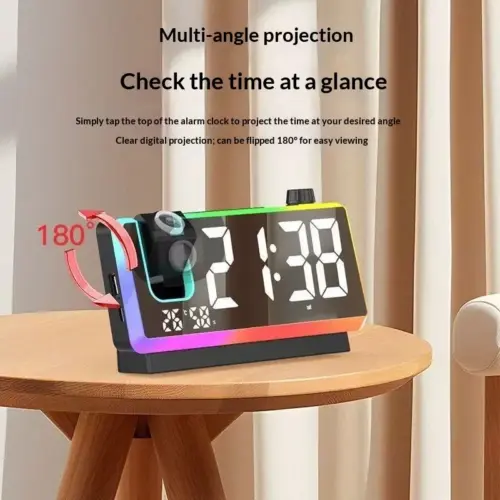 Modern LED Projection Alarm Clock with Ambient Light and Temperature Display