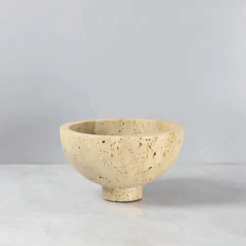 Modern Minimalist Natural Marble Decorative Bowl - Luxury Polished Stone Centerpiece & Catchall Dish (20x20x6 cm)