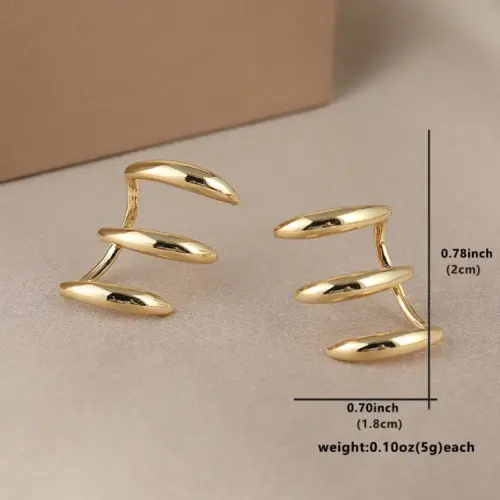 Elegant Triple Curve Hoop Earrings in Polished Gold Tone – Minimalist Geometric Statement Jewelry for Women