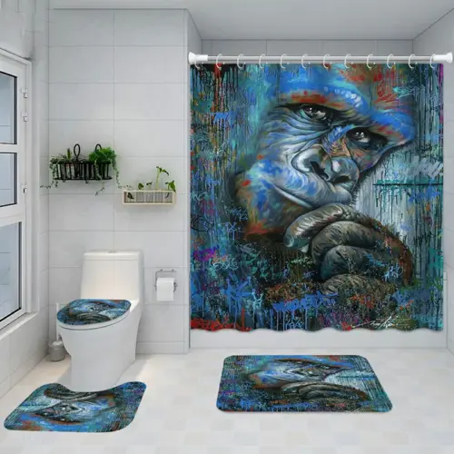 Premium 4-Piece Bathroom Set – Waterproof 3D Shower Curtain with Non-Slip Bath Mats & Rugs
