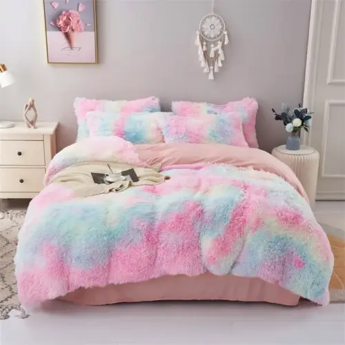 Luxury Rainbow Crystal Velvet Quilt Cover – Ultra-Soft Plush Duvet Cover