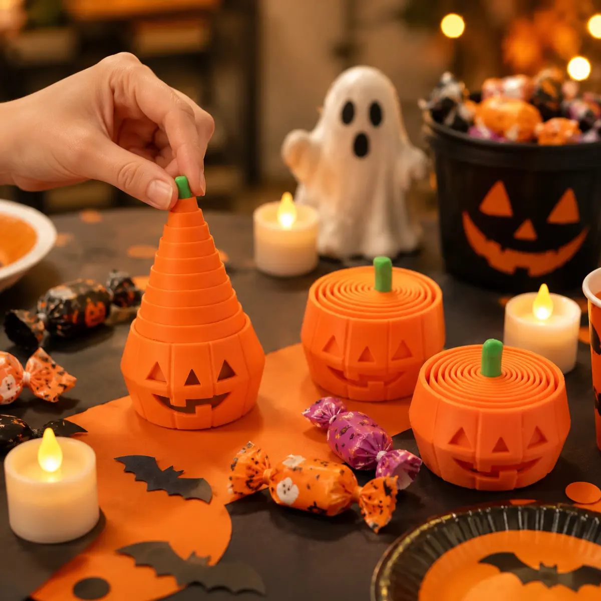 3D-Printed Stretchy Pumpkin Fidget Toy – Halloween Sensory Stress Relief Desk Decor