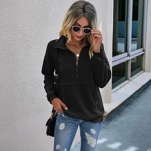 Women's Retro Loose-Fit Fleece Zip-Up Hoodie - Cozy Preppy Graphic Sweatshirt