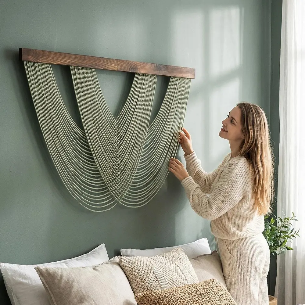 Handmade Nordic Macrame Wall Hanging – Bohemian Woven Cotton Tapestry with Tassels (100 x 60 cm)