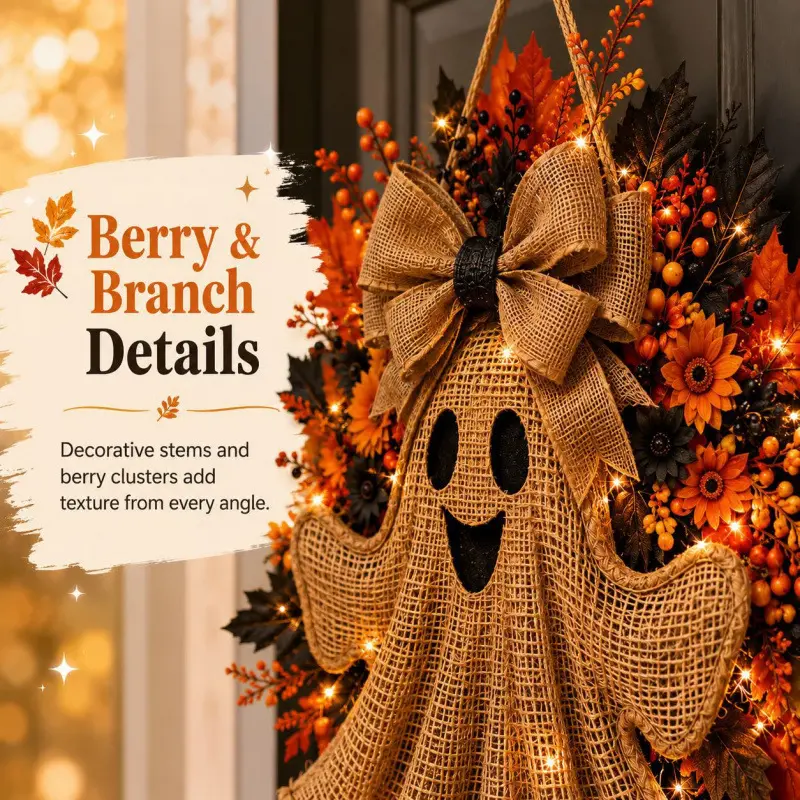 Spooky Halloween Ghost Front Door Wreath - Festive Hanging Decor for Porch, Wall & Entryway