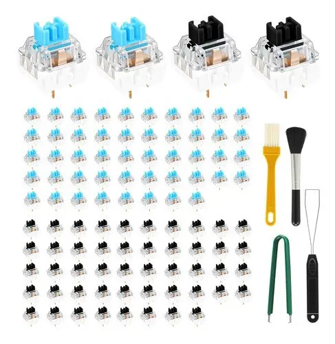 100-Piece Dust-Proof Mechanical Keyboard Switch & Modding Kit – 50 Blue & 50 Black Switches with Keycap Pullers and Cleaning Brushes