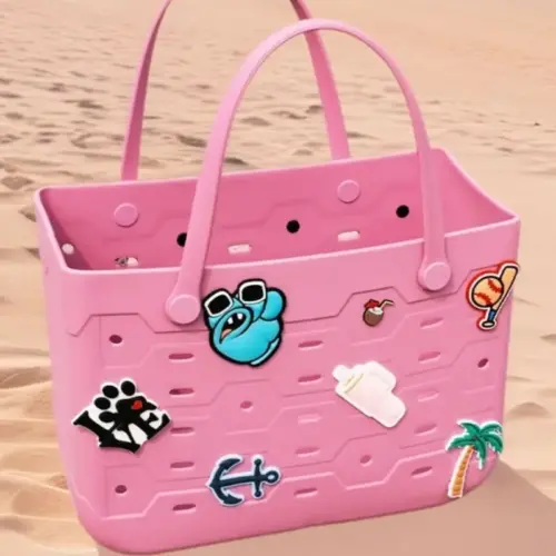 DIY Customizable EVA Beach Tote Bag with Detachable Floral Charms | Lightweight Waterproof Summer Bag