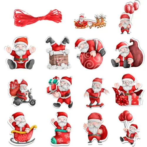 Festive Santa Claus Pull-String Christmas Party Decorations – 14-Piece Hanging Holiday Ornament Set