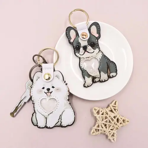 Cute Cartoon Puppy Keepsake Keychain Pendant – PU Leather Dog Charm Bag Accessory