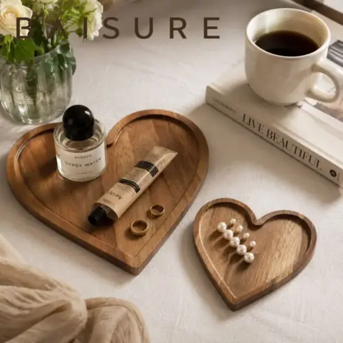 Heart-Shaped Solid Wood Decorative Tray Set – Rustic Trinket Dish & Jewelry Organizer (Large & Small Set)