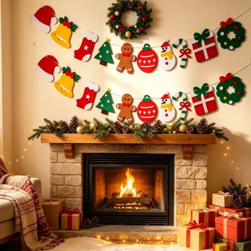 Festive Christmas Felt Hanging Banner Garland - Holiday Party & Mantel Decor