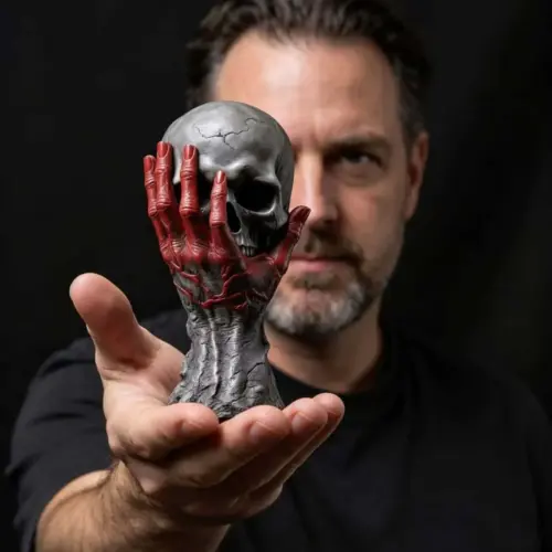 Gothic Frenzied Skull Hand Halloween Ornament - Creepy Horror Desk & Party Decor