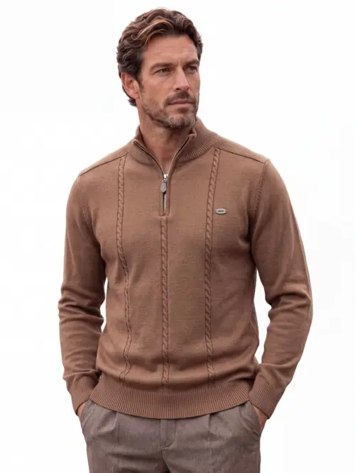 Men's Pure Cotton Half-Zip Sweater - Classic Stand Collar Casual Pullover