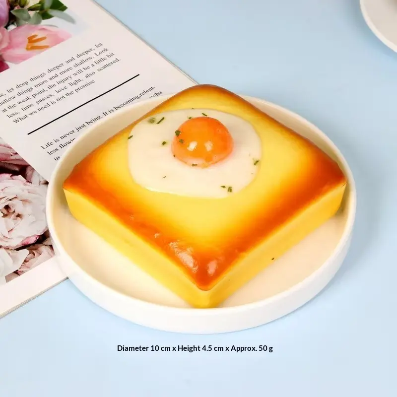 Realistic Fried Egg Toast Squeeze Toy - Slow-Rising Stress Relief Fidget & Novelty Prop
