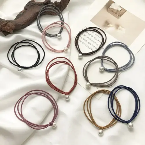 Handmade Forest-Style Pearl Hair Tie – High-Elasticity Korean Knotted Ponytail Holder with Ruyi Charm