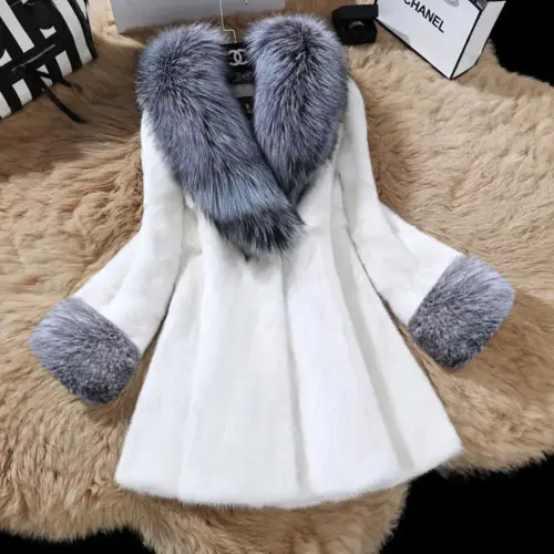 Women's Korean-Style Faux Mink Fur Coat – Elegant Fall & Winter Plush Jacket with Fur Collar