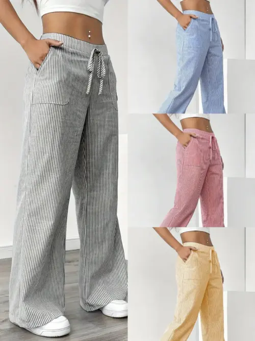 Casual Striped Wide-Leg Pants - Trendy Loose Fit Streetwear Long Trousers