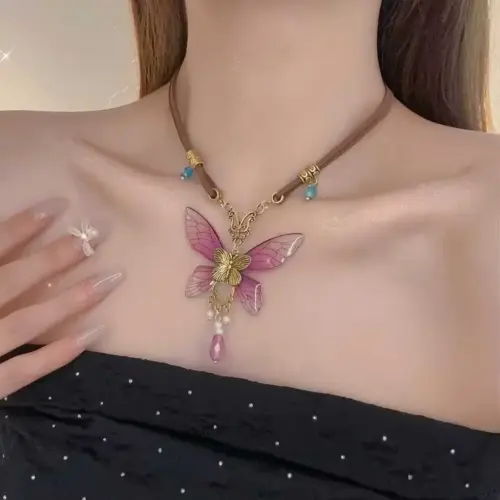 Vintage Purple Butterfly Choker Necklace for Women - Elegant Retro Statement Jewelry