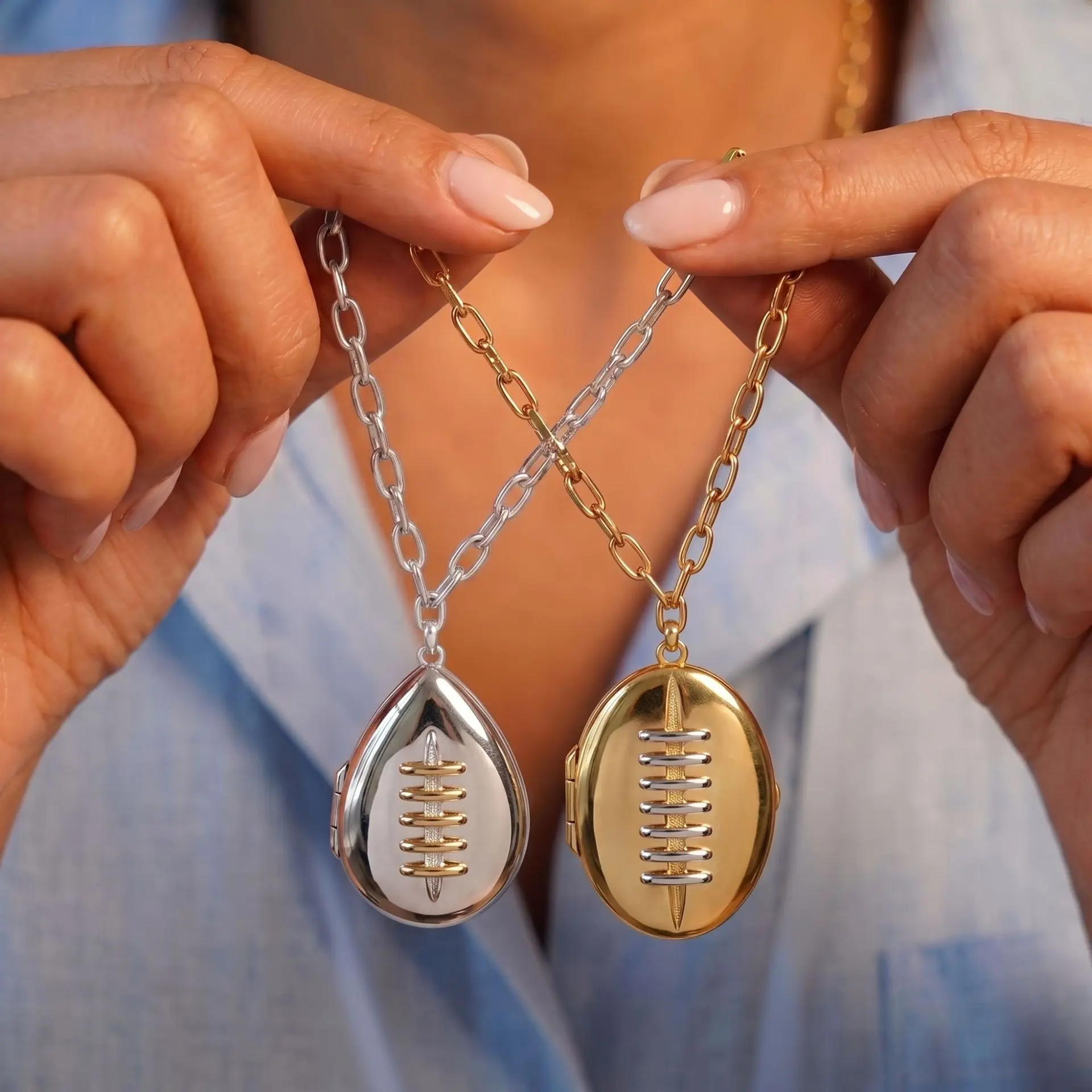 Geometric 316L Stainless Steel Photo Box Pendant Necklace | Two-Tone Gold & Steel Chain for Women