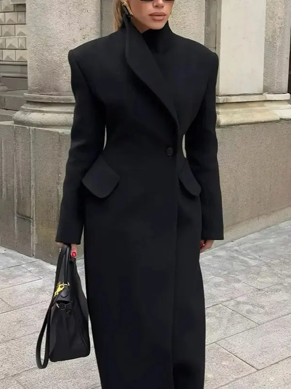 Hourglass Longline Tailored Wool-Blend Maxi Coat in Black