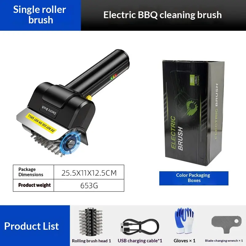 Rechargeable Electric BBQ Grill Brush - Cordless Stainless Steel Roller Cleaner & Heavy-Duty Scraper for Outdoor Camping and Grilling